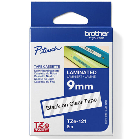Brother TZE-121 Laminated Labelling Tape 9mm (Black On Clear)