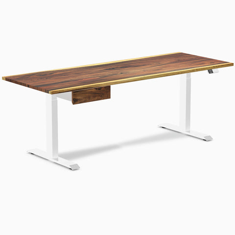 Desky Dual Hardwood Standing Desk With Drawer 200cm Saman Desktop and White Frame