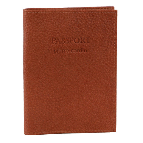 Pierre Cardin Leather Passport Holder/Cover Protected RFID Wallet Cognac