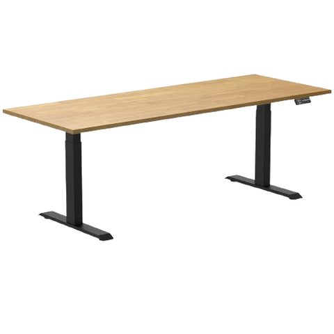 Desky Dual Rubberwood Sit Stand Desk 200cm Light Oak Desktop and Matte Black Frame