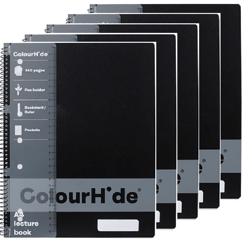 Colourhide Pack 5 140 Page Lecture Notebook A4 (Black)