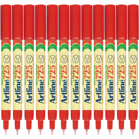 Artline 725 Box 12 Permanent Marker 0.4mm Fine Tip (Red)