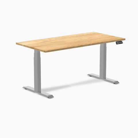 Desky Dual Hardwood Sit Stand Desk 150cm (White Oak Desktop/Grey Frame)