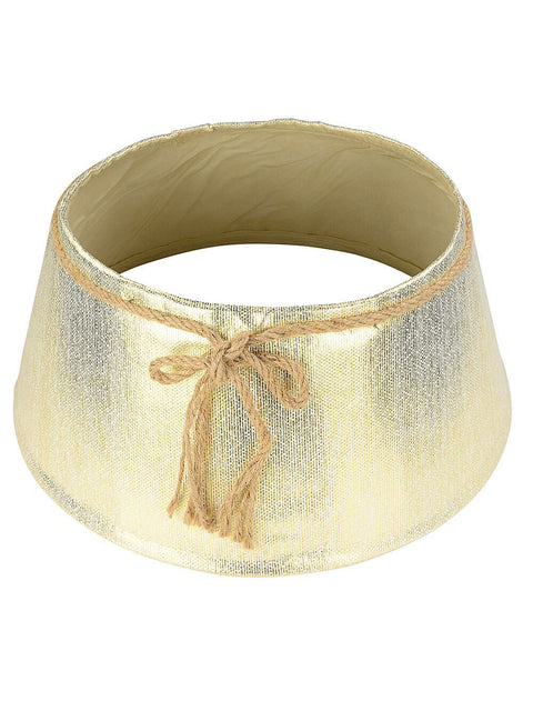 Christmas Warehouse - SKRT2407 62cm Textured Gold & White Christmas Tree Collar With Rope Bow Gold on White with Natural