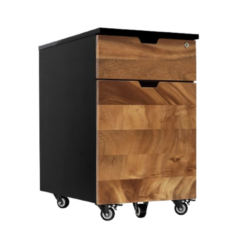 Desky Minimal Wooden Filing Cabinet - Black / Saman Hardwood