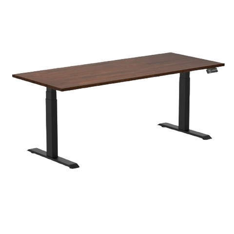 Desky Dual Rubberwood Sit Stand Desk 180cm Red Walnut Desktop and Matte Black Frame