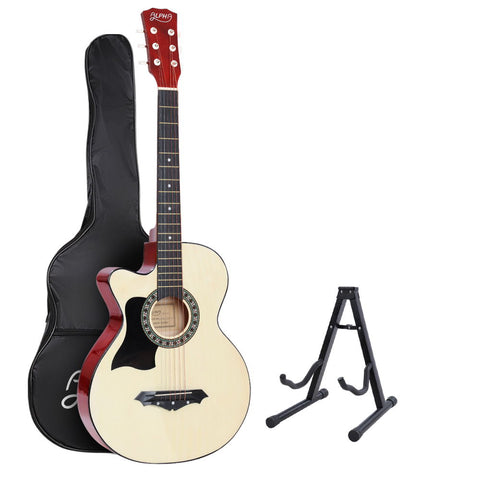 Alpha 38" Acoustic Guitar Wooden Body Steel String with Stand Left Handed