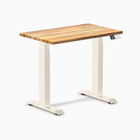 Desky Dual Mini Hardwood Sit Stand Desk 80cm Teak Desktop and Wheat Frame