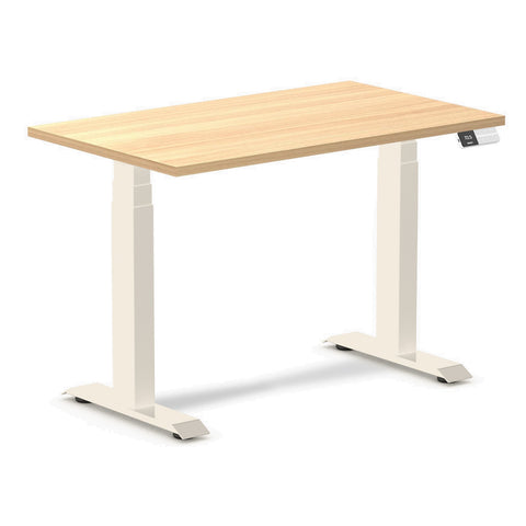 Desky Dual Mini Sit Stand Desk 1000x600 Sublime Teak Desktop and Wheat Frame