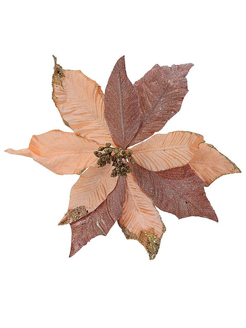 Christmas Warehouse - PICK2154 Three Style Pink & Rose Gold Poinsettia Christmas Tree Clip Pick | 28cm Pink & Rose Gold