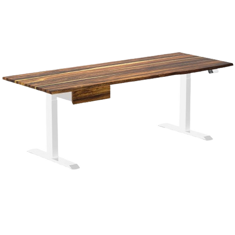 Desky Dual Hardwood Standing Desk With Drawer 200cm Pheasantwood Desktop and White Frame