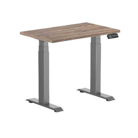 Desky Dual Mini Sit Stand Desk 800 x 500 Natural Walnut Desktop and Space Grey Frame