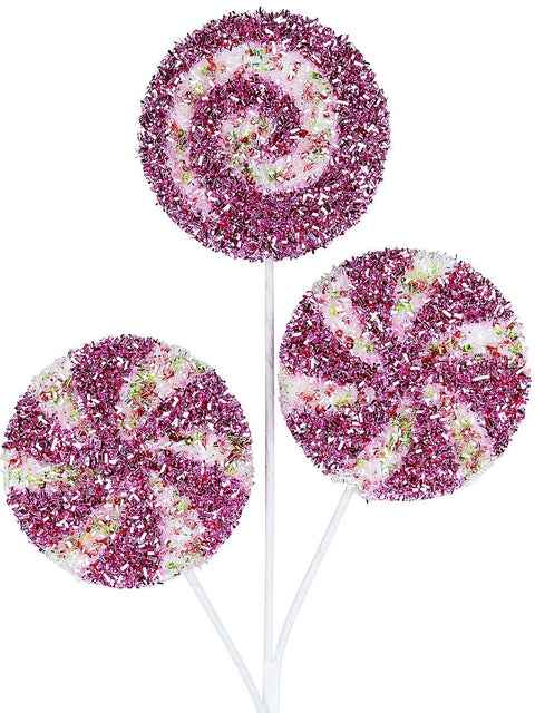Pink & White Spiral Swirl Tinsel Plaque Long Christmas Stem | 46cmPink with White, Red & Green