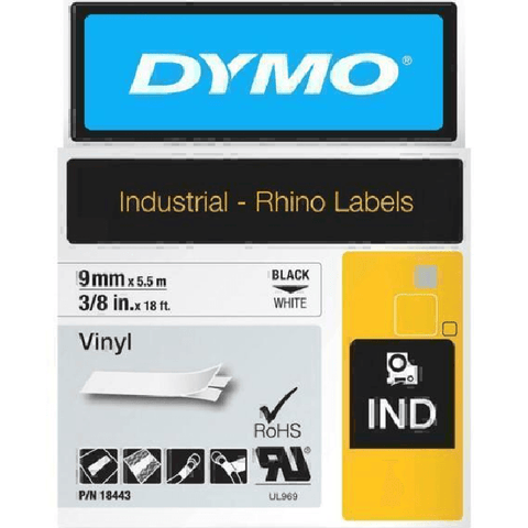 Dymo 18443 Rhino Industrial Tape Vinyl 9mm (Black On White)