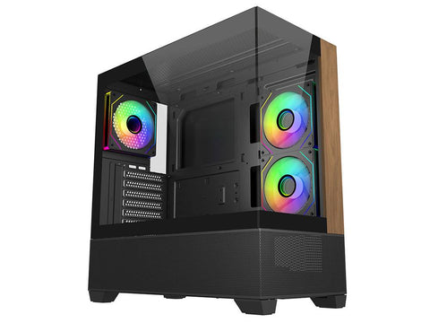 Cooler Master Elite 690 Wood Dual Tempered Glass Mid-Tower Case - Black