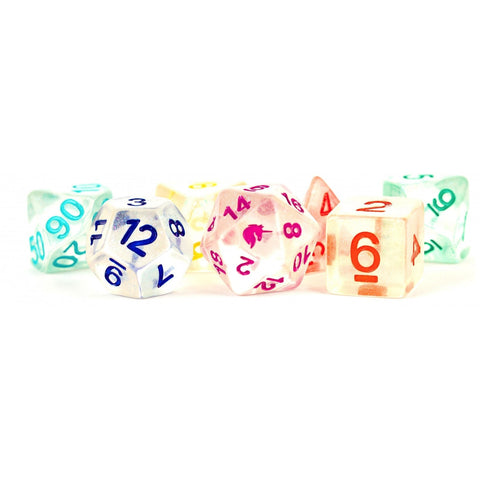 Fanroll By Metallic Dice Games MDG Unicorn Resin Polyhedral Dice Set - Rainbow Ice