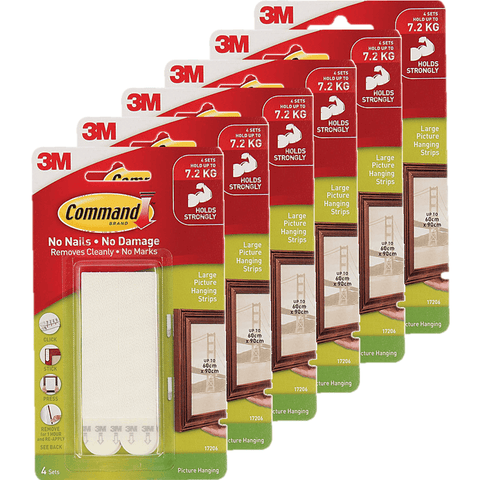 Command Picture Poster Hanging Strips Large White 3M Pack 4 Pairs Pack 6