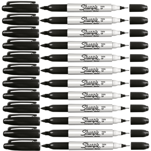 Sharpie Box 12 Permanent Marker Twin Tip 1.0mm/0.3mm (Black)