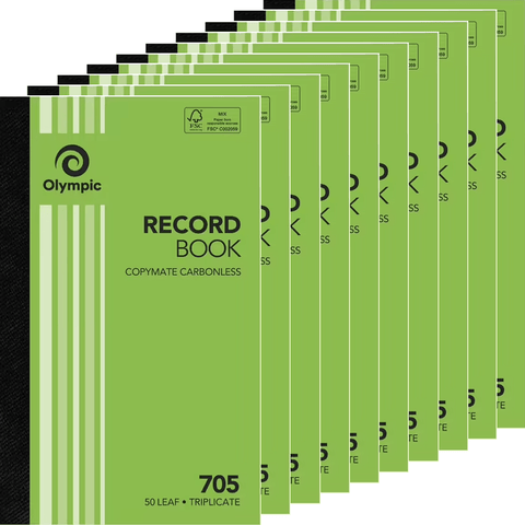 Olympic 10 Pack 705 Triplicate Carbonless Record Book 50 Leaf Bulk