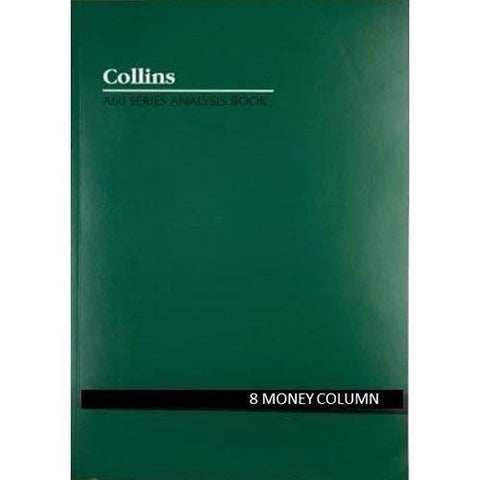 Collins Debden Collins A60 Series Analysis Book 8 Money Column Feint Ruled Stapled 60 Leaf A4 Green
