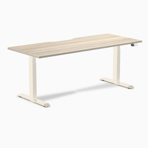 Desky Dual Scalloped Melamine Sit Stand Desk - Classic Oak / 1800x750mm / Wheat
