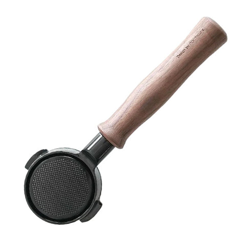 Normcore Bottomless Portafilter - Titanium - 58mm Breville / Walnut