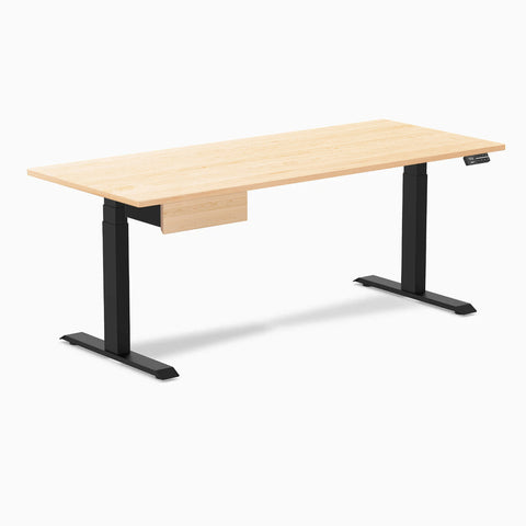 Desky Dual Hardwood Standing Desk With Drawer 180cm Maple Desktop and Matte Black Frame