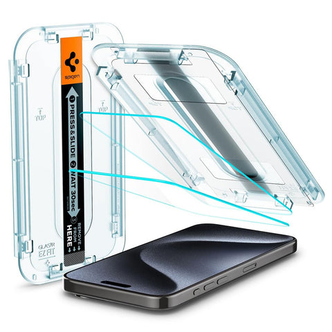 Spigen Apple iPhone 15 Pro EZ Fit GLAS.tR Slim 2PCS Glass Screen Protector - Clear