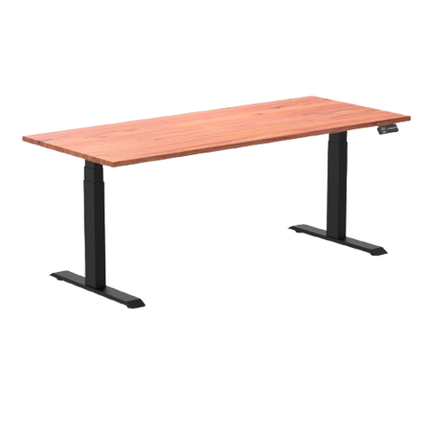 Desky Dual Softwood Sit Stand Desk 180cm Red Cedar Desktop and Matte Black Frame