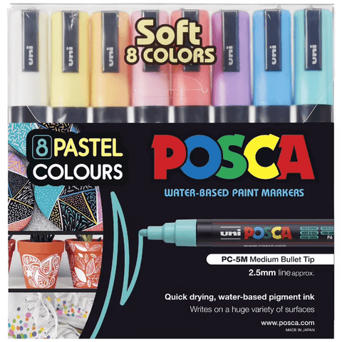 Uni Posca PC5M Paint Markers Pastel Colours 2.5mm NIB [8 Pack]