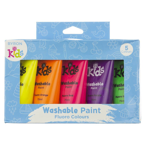 Jasart 5pc Byron 75ml Washable Paint Tube Set Kids Craft Non-Toxic Fluoro 3+
