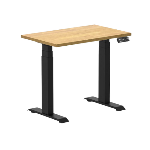 Desky Dual Mini Rubberwood Sit Stand Desk 80cm Light Oak Desktop and Matte Black Frame