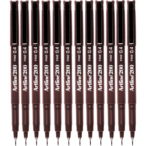 Artline Box 12 200 Fineliner Pen 0.4mm (Dark Brown)