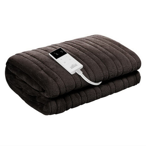 Giselle Electric Throw Rug Heated Blanket Fleece (Brown)