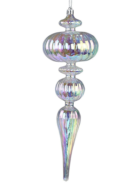 Christmas Warehouse - DECRH053 Clear Iridescent Lustrous Grand Icicle Finial Drop | 30cm Clear Iridescent
