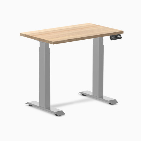Desky Dual Mini Hardwood Sit Stand Desk 80cm White Ash Desktop and Grey Frame