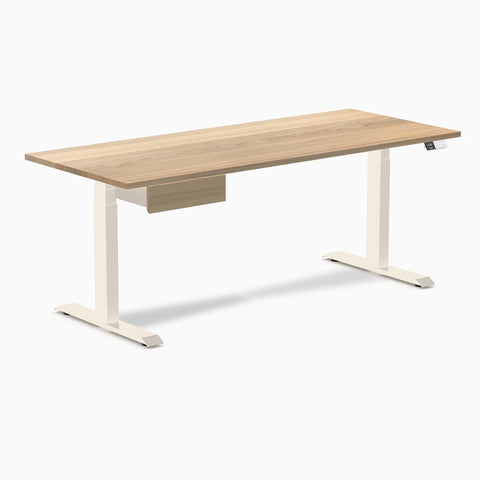 Desky Dual Hardwood Standing Desk With Drawer 180cm White Ash Desktop and Wheat Frame