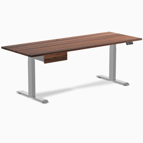 Desky Dual Hardwood Standing Desk With Drawer 200cm Walnut Desktop and Grey Frame