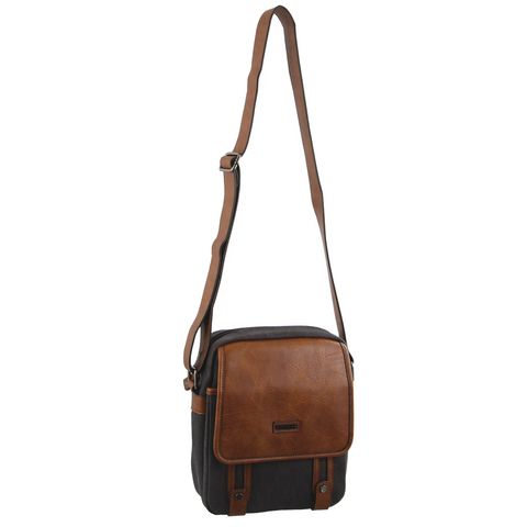 Pierre Cardin Canvas Cross Body Bag (Black/Cognac)
