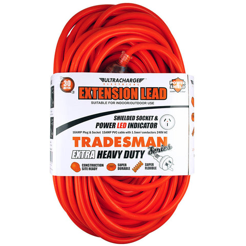 Ultracharge 30m Extension Lead 10A Extra Heavy Duty (Red)