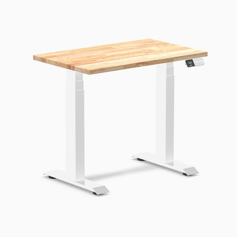 Desky Dual Mini Rubberwood Sit Stand Desk 80cm Natural Desktop and White Frame