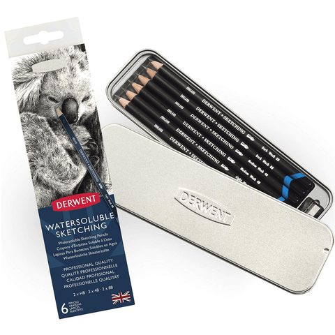 Derwent Watercolour Sketching Pencils Tin with Sharpener Watersoluble [6 Pack]