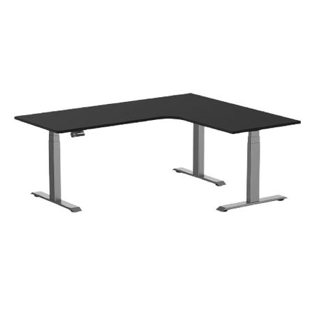 Desky L-Shape Melamine Sit Stand Desk 180cm - Right Return Black Top and Space Grey Leg