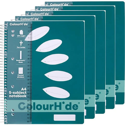 Colourhide 5 Subject Section Notebook 250 Page Book (A4) [Teal Green]