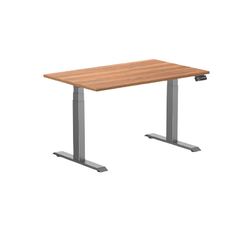 Desky Dual Melamine Sit Stand Desk 120cm Prime Oak Desktop and Space Grey Frame