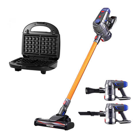 Devanti K7 Cordless Stick Vacuum Cleaner plus 3-in-1 Sandwich Maker (Gold)