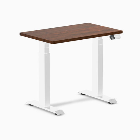 Desky Dual Mini Rubberwood Sit Stand Desk 80cm Red Walnut Desktop and White Frame
