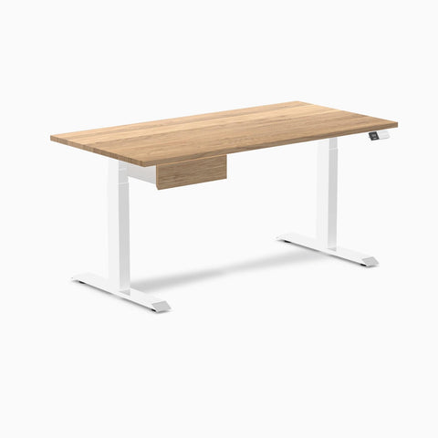 Desky Dual Hardwood Standing Desk With Drawer 150cm White Oak Desktop and White Frame