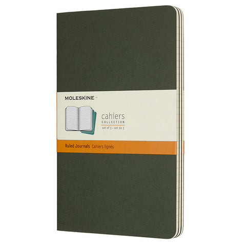 Moleskine Ruled Cahier Notebook Large (Myrtle Green) [3-Pieces]
