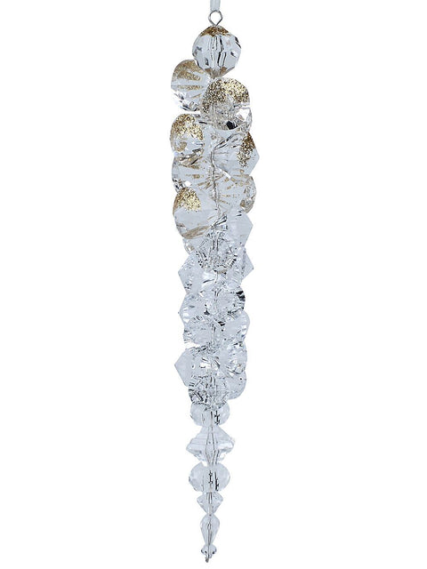 Christmas Warehouse - DECRH015 Diamond & Champagne Gold Glitter Icicle Whimsical Essential Ornament | 26cm Transparent with Champagne